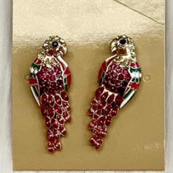 J. Crew Red Gemstone Parrot Statement Earrings